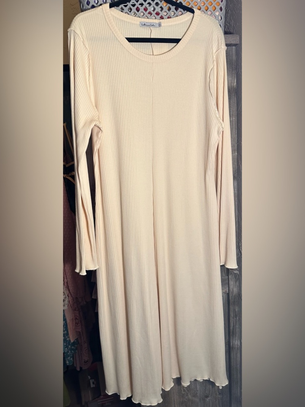 Chelsea & Violet Cream Ribbed Long Sleeve Maxi Dress